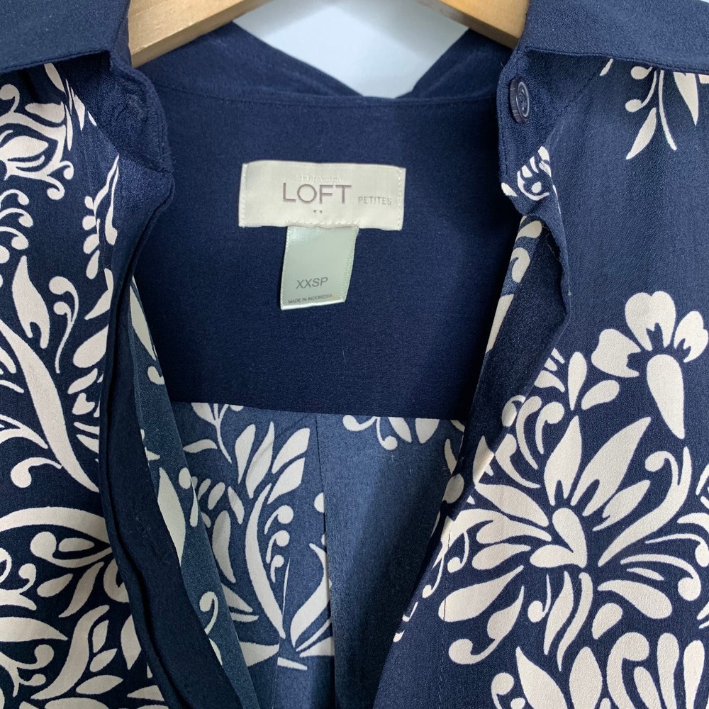 LOFT | Blue Button Front Collared Shift Dress-XXSP - Picture 3 of 4